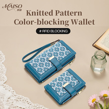 新款帆布拼接pu钱包手拿包rfid防盗刷女士长款钱包多卡位卡包短款