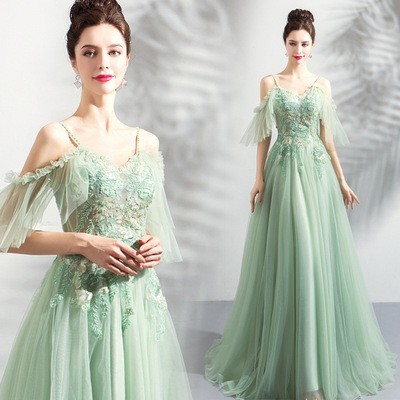 Super immortal strapless Mint green bride Wedding dress Banquet Annual meeting full dress wholesale 6898