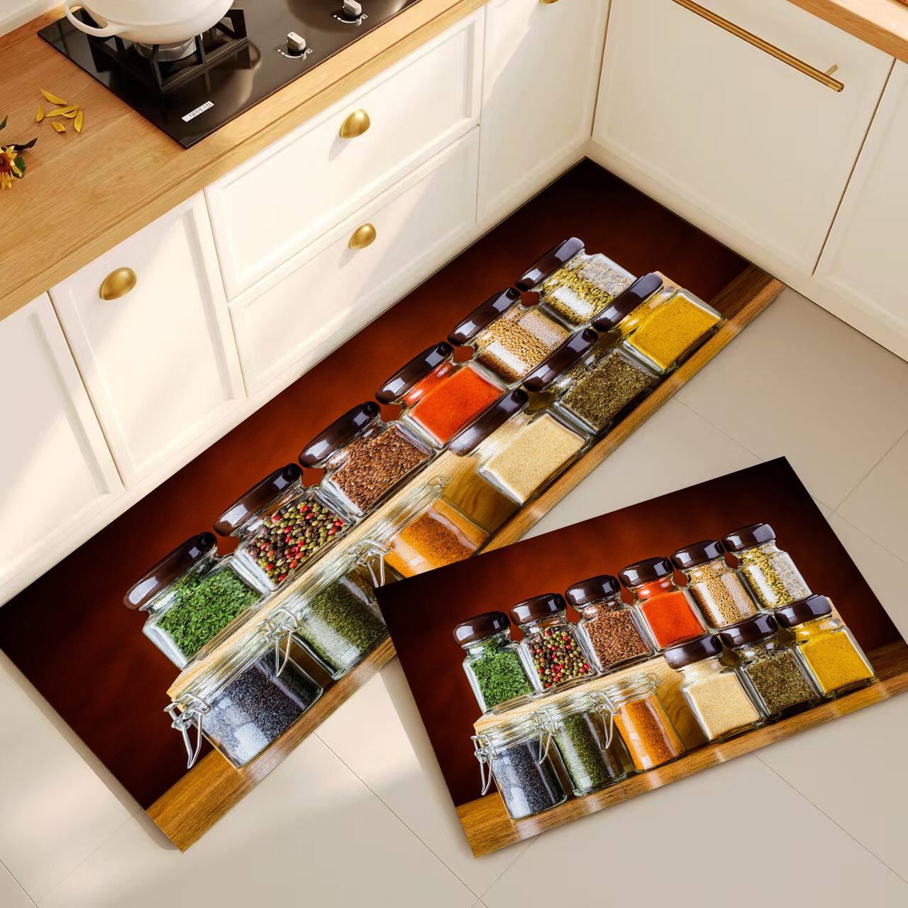 Botella de condimentos transfronterizos alfombra de suelo de cocina absorción de agua absorción de aceite alfombra especial antideslizante resistente a la suciedad fácil de cuidar ingredientes alfombra larga image 3