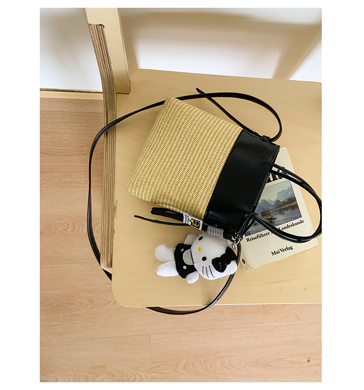 Korean style simple and fashionable woven mobile phone bag for women 2025 summer new seaside vacation crossbody straw woven bucket bag undefined