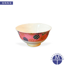 景德镇陶瓷餐具厂家 简约时尚粉色釉印花高脚米饭碗汤碗礼品定制