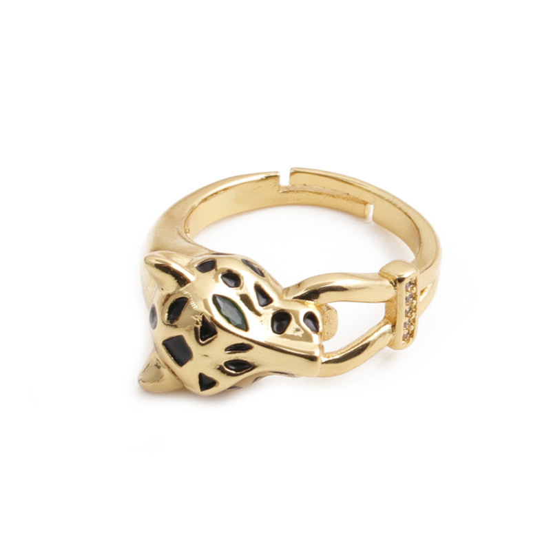 Fashion Leopard Head Copper Inlaid Zircon Rings Wholesale display picture 3