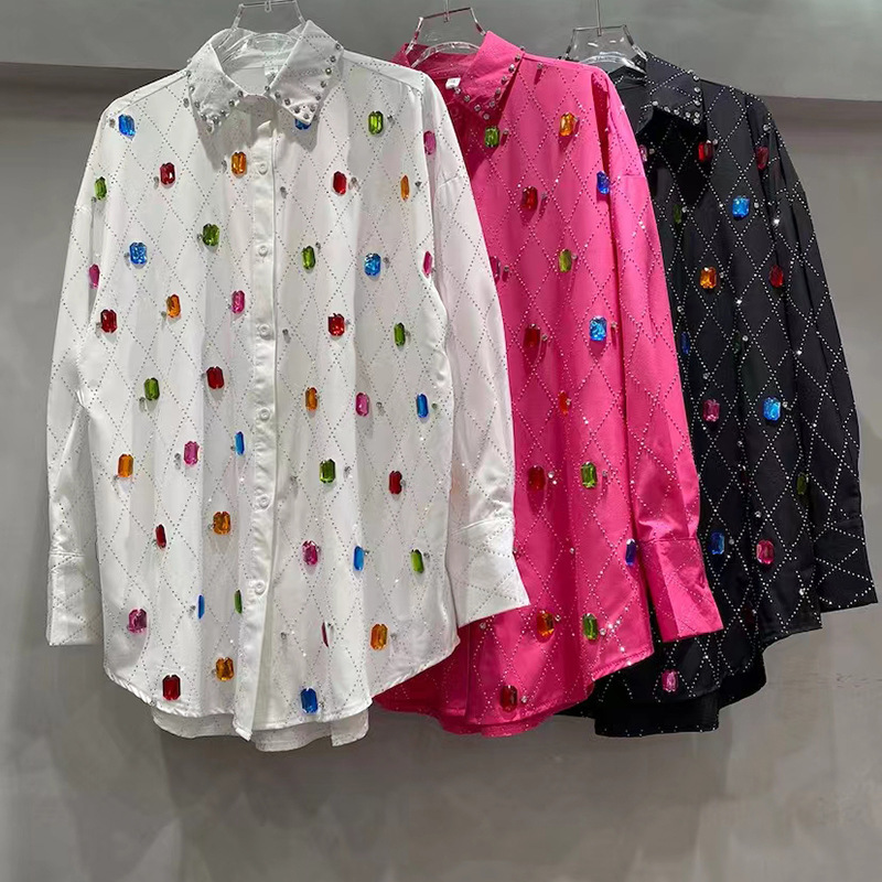 European Station 2025 Spring New Shirt Long-sleeved Beaded Loose Cute Age-reducing Casual Fashion plus size Women's Shirt