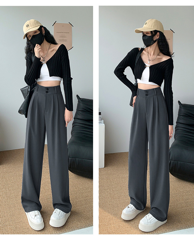 High-waisted wide-leg pants for women 2023 Spring and autumn: Loose and slimming straight-leg pants with a drape, floor-length pants, double-button casual suit pants pic 23