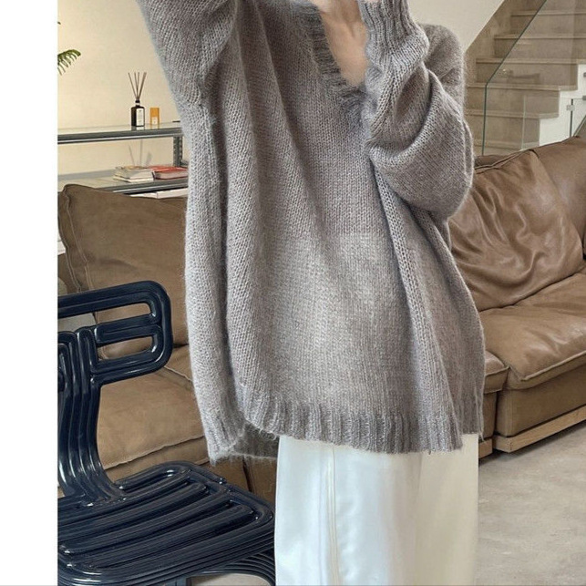 慵懒风领毛衣新品毛衣女中长款早秋新宽松显瘦|undefined