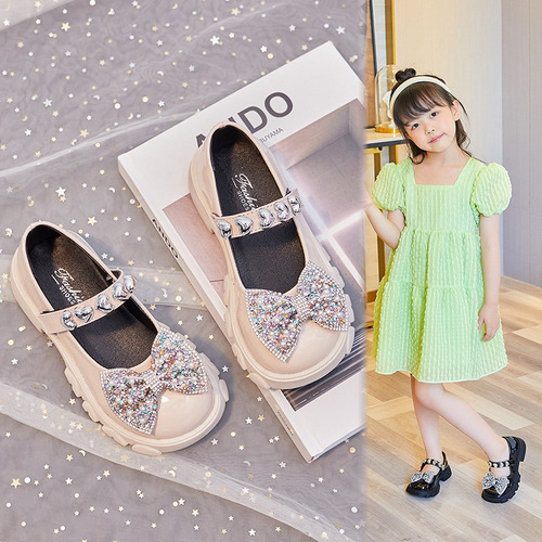 New Spring and Autumn Girls Leather Shoes Princess Shoes Kindergarten Dress Lace Pearl Bow Baby Performance Shoes