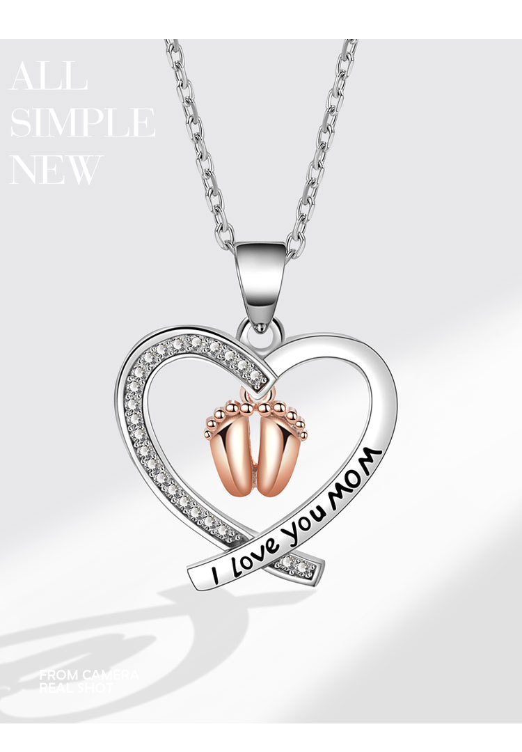Copper MAMA Simple Style Letter Heart Shape Footprint Hollow Out Inlay Zircon Pendant Necklace display picture 1
