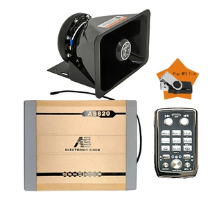 Car-mounted wireless MP3 siren and voice amplifier, 12V high-power alarm with high-pitched speaker, model AS820P5 + square-mouth speaker