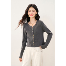 森7278针织衫女开衫秋冬纯色小外套长袖V领短款韩版针织毛衣外搭