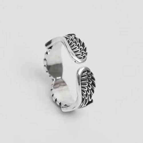 Chiba new hot selling angel wings feather wings ring European and American vintage Thai silver black open ring jewelry