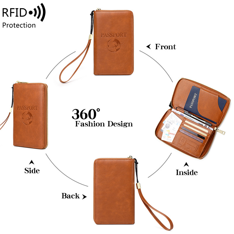 Neu RFID Reisepass Tasche Lange Zipper Pass Clip Ticket Multi Funktionale Reise Lagerung Dokument_voghion.com