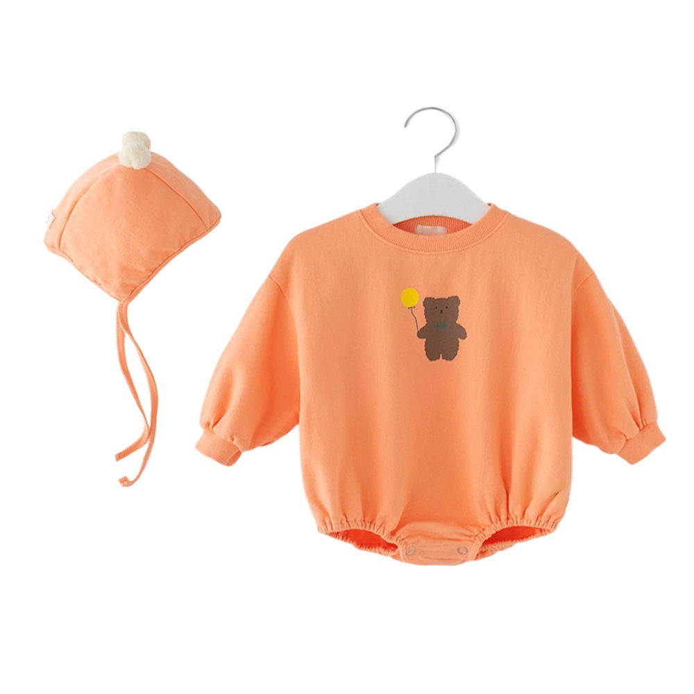 INS estilo coreano niños y niñas bebé oso impreso con capucha mameluco recién nacido algodón suelta triángulo mameluco corto escalada
