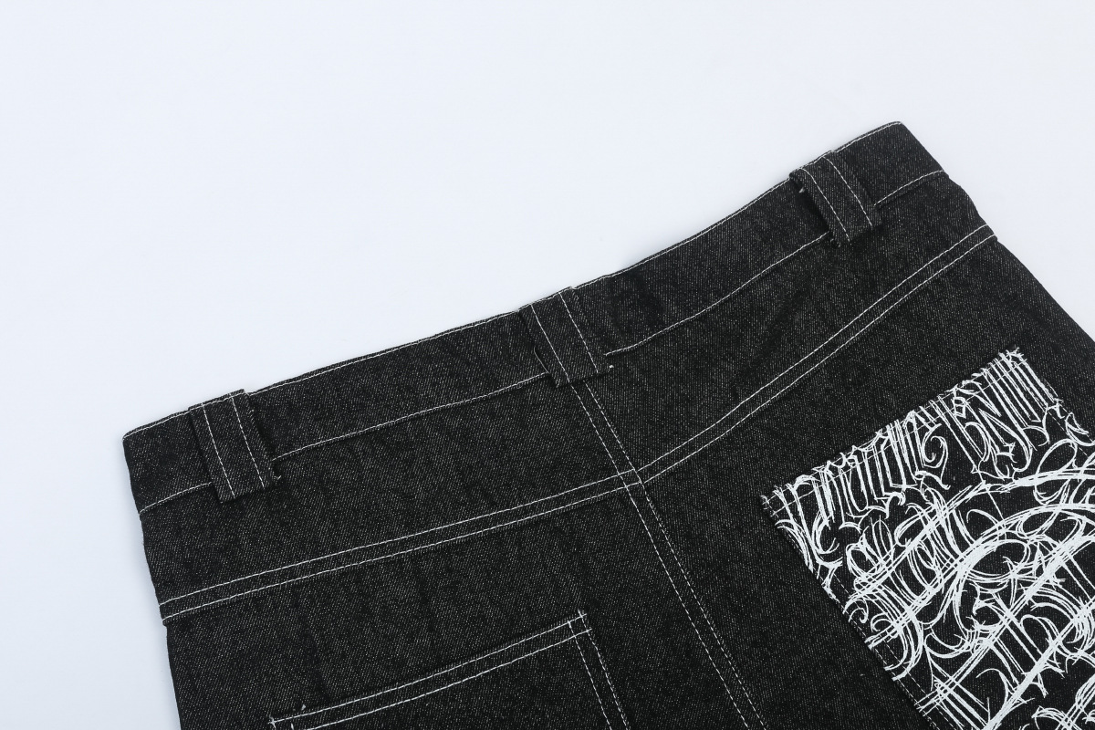 Herr denim shorts chicano stil med blomsterbroderi_voghion.com