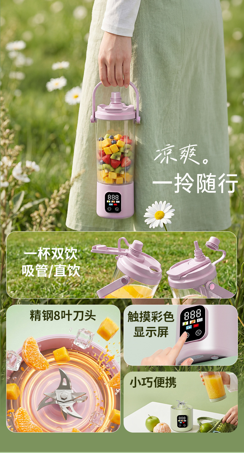 USB rechargeable touch screen digital juicer ice crusher 8-blade