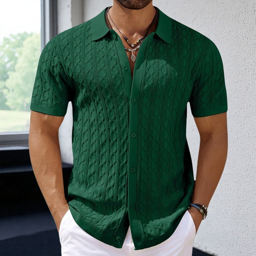 Summer Fashion Knitted Shirt Men's Casual Button Cardigan POLO Shirt SY0084 