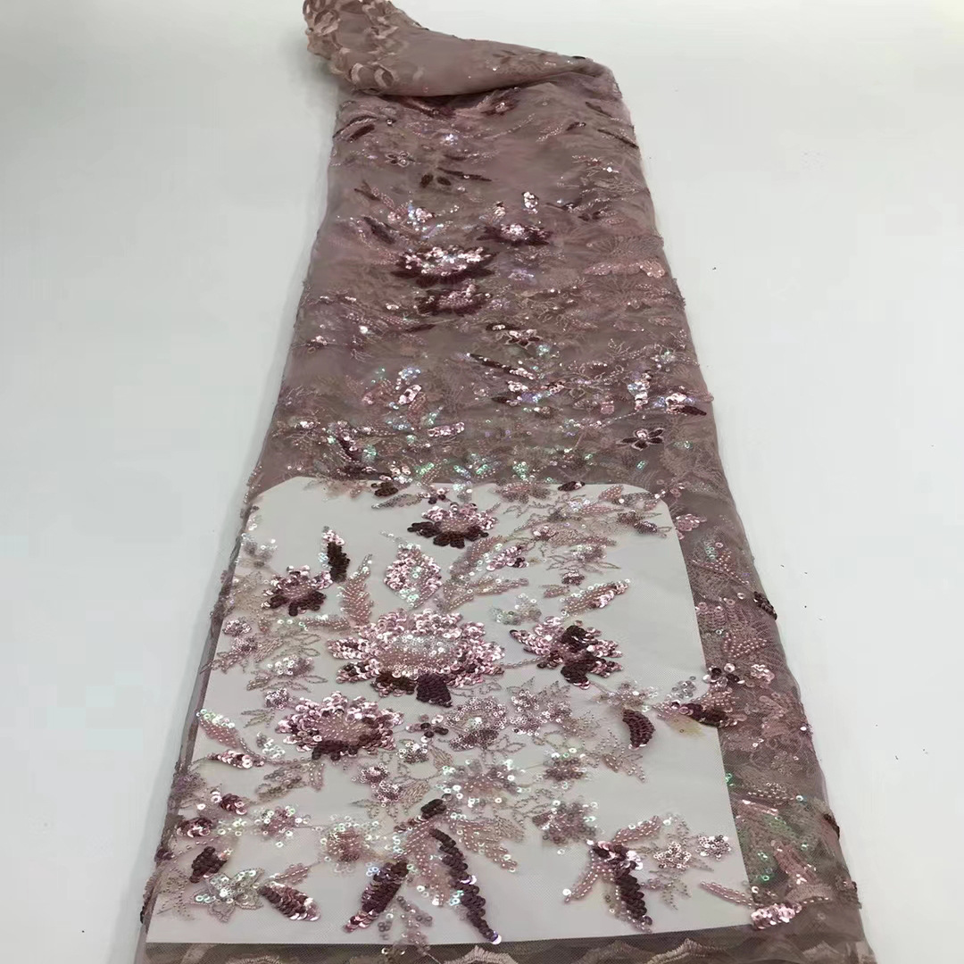 Industria pesada de malla de moda hecha a mano con cuentas bordado de lentejuelas bordado flor tela vestido de novia etapa moda tela JX2122 image 6