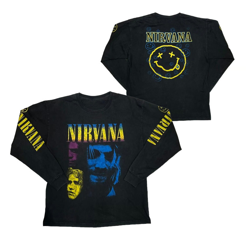Nirvana Band European and American Rock High Street Vintage Classic Simple Retro Long-Sleeved T-Shirt