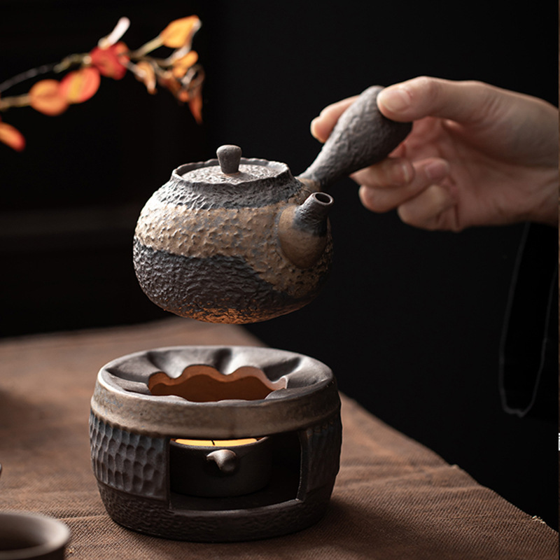 Ebony Side Pot Ceramic Kung Fu Teapot Gold-plated Iron Glazed Teapot Japanese-style Vintage Stoneware Single Pot Ancient Early Burning