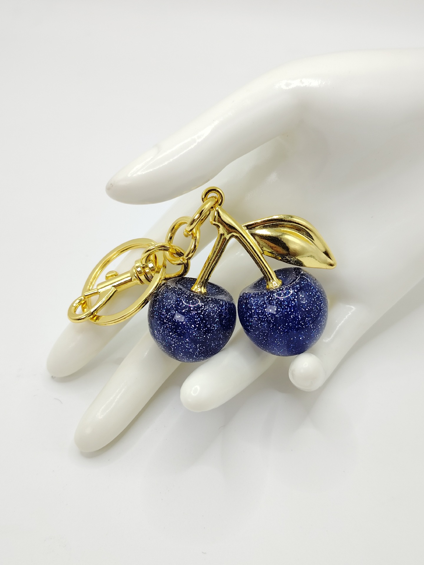 Adorno de llavero de cereza grande de cristal de alta calidad colgante de equipaje de fruta de imitación de cristal colgante de equipaje de cereza