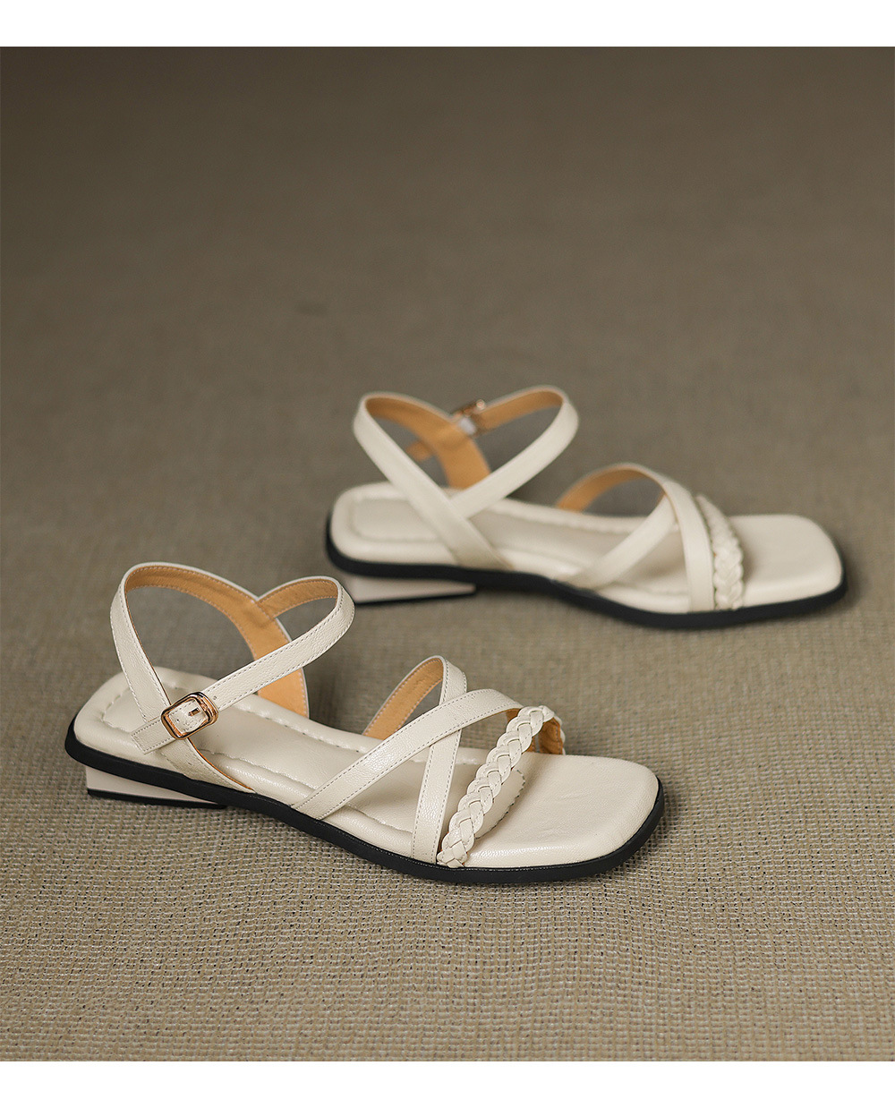 Dép sandal La Mã nữ đế bệt phong cách Pháp retro cổ tích — nâu chi tiết 18