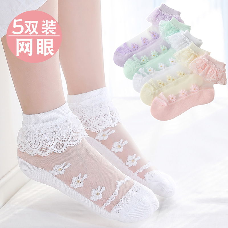 Girls lace socks summer cotton thin girls princess dance socks baby summer socks mesh breathable silk socks