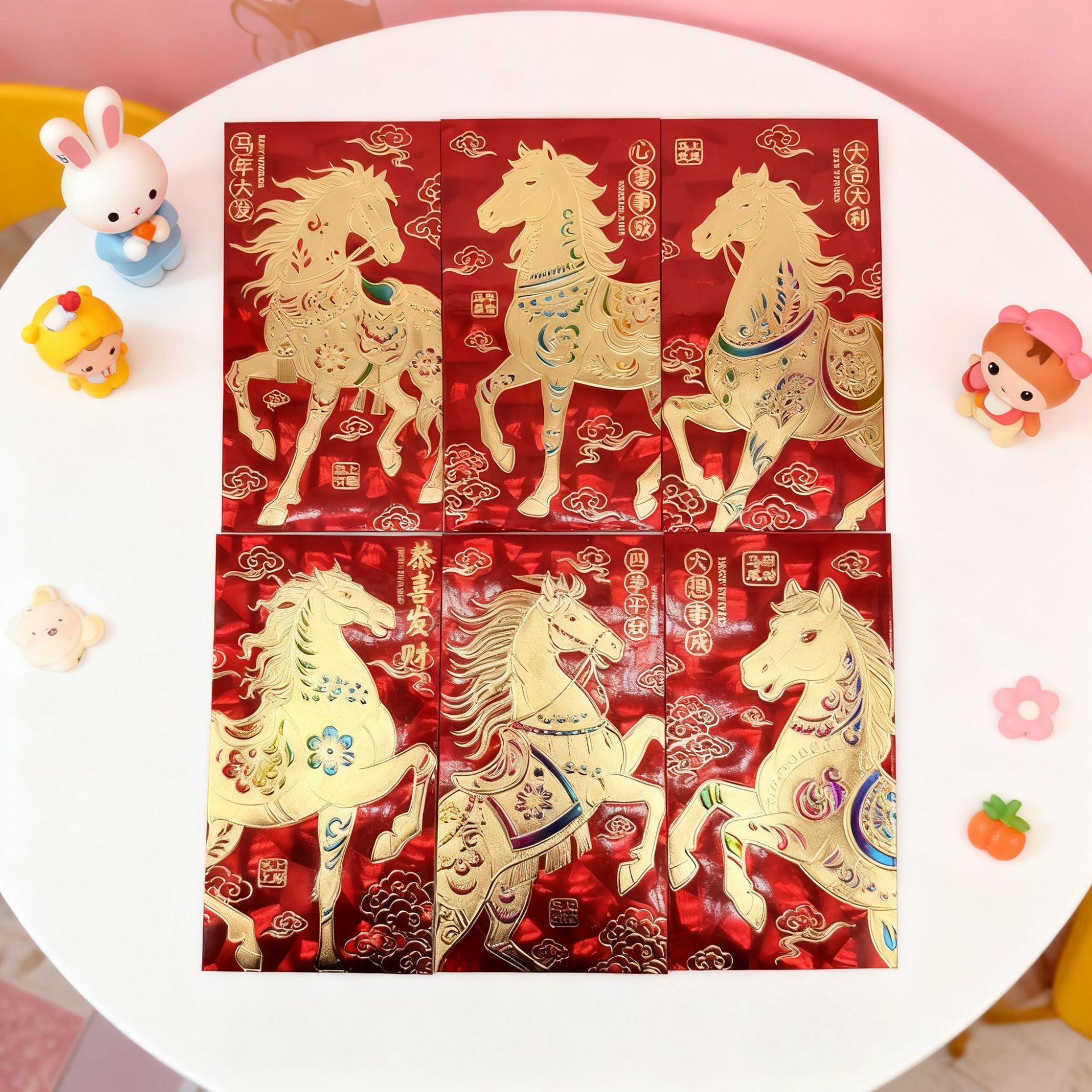 Ilusión tridimensional encantador sobre rojo del año del caballo 2026 nuevo estilo de dibujos animados creativos de alto valor facial Li es un saludo de Año Nuevo del Festival de Primavera