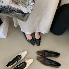 BULVJI布履季高級感小角頭蝶結び靴女性フランス低ヒール浅口気質通勤靴