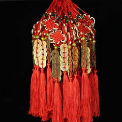 Brass Five Emperors Coins Chinese Knot Tassel Rope Gate Pair Threshold Rope Hook Decorative Amulet for Good Fortune and Wealth Portable Copper Coins