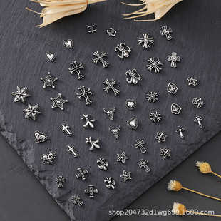 New Nail Art Jewelry Croix Heart Cross Baroque Hexagonal Star Retro Dark Style Nail Metal Diamond Accessories