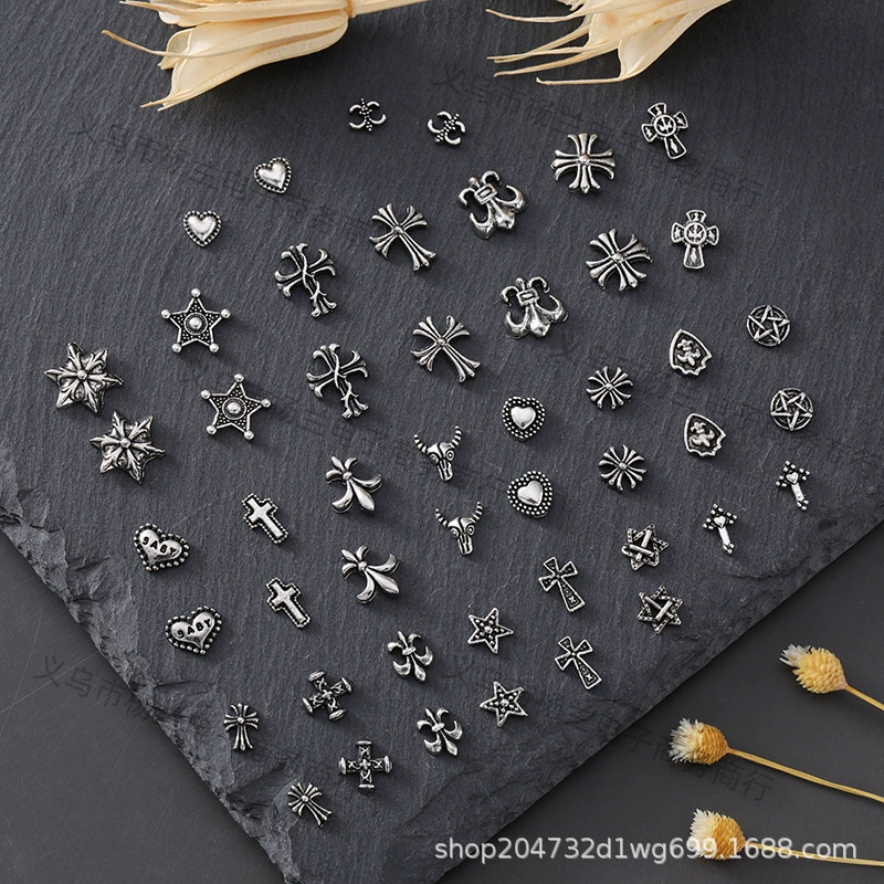 Новые украшения для ногтей Кроу Сердце Крест Барокко Шестиконечная Звезда Ретро Темный Ветер Ногти Металлические бриллианты Аксессуары