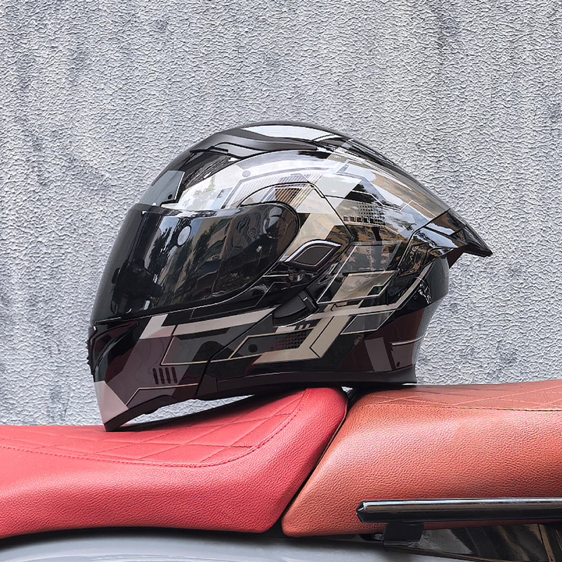 Casco de motocicleta Orz, casco, casco, doble lente, cola grande, motocicleta, casco de carrera, casco, hombres y mujeres, calor de invierno