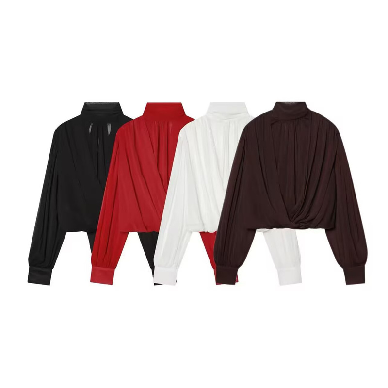 Pb&Za Women's Clothing 2026 Spring New Fashion Elegant Pleated Translucent Balloon-Style Top 3666187