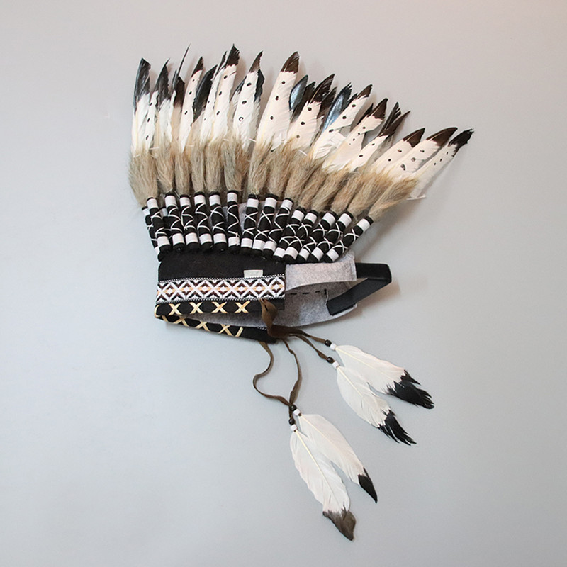 Estilo étnico estilo indio tribu salvaje pluma tocado bola pluma corona adulto danza