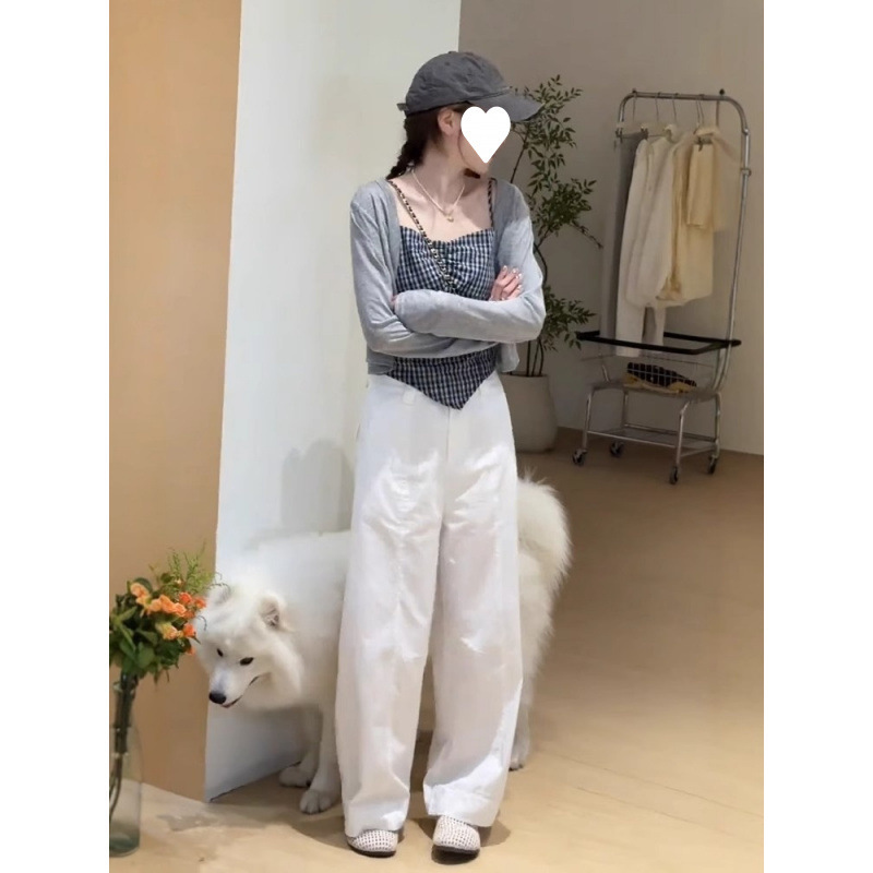 法式气质简约穿搭女装2025新款爆款防晒开衫吊带减龄阔腿裤三件套|undefined