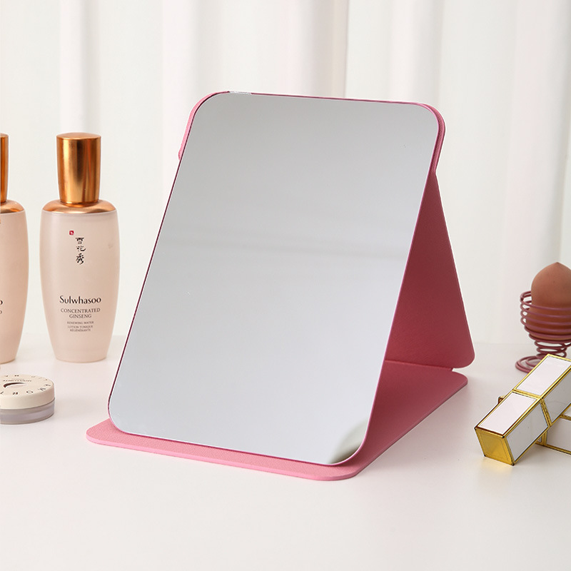 Espejo plegable de cuero PU Dormitorio de estudiantes Espejo de maquillaje de belleza de estilo princesa Espejo de tocador simple de escritorio para el hogar