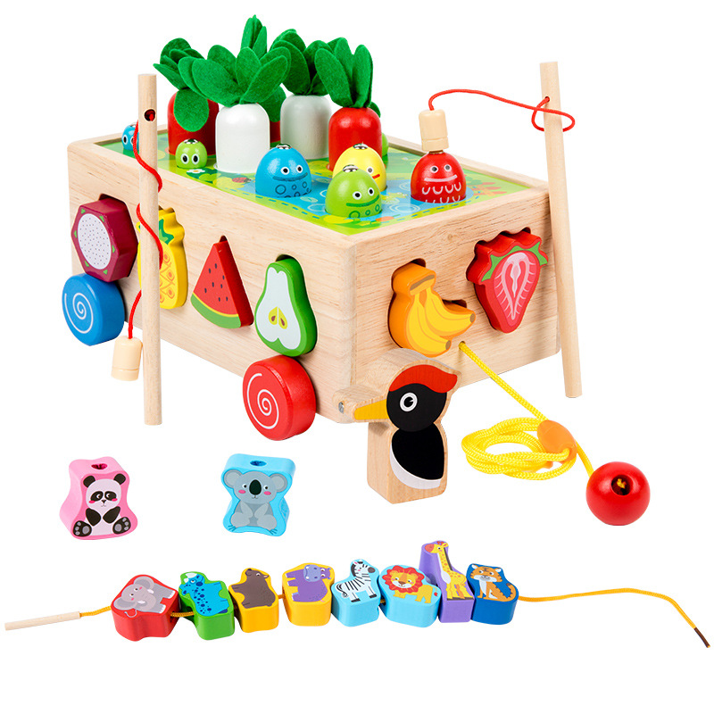 Madera infantil educación temprana multifuncional cuentas inteligencia forma remolque interesante granja sacar rabanes desmontaje juguete de puzzle