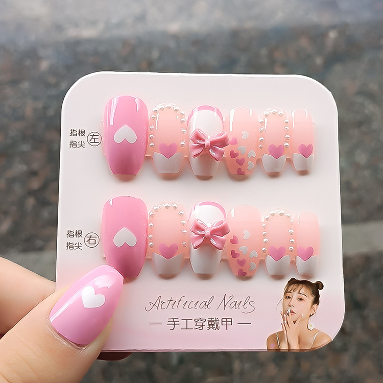 Cute French Style Sweet Heart Shape Bow Knot Plastic Nail Patches 1 Set display picture 1