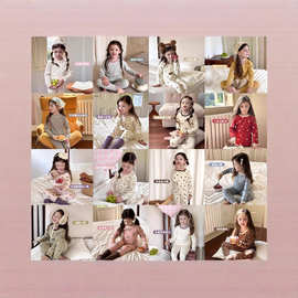 秋冬儿童A类无骨纯棉羊毛拉架家居服男女童睡衣套装宝宝秋衣秋裤