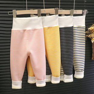 Children's fleece-lined long johns warm pants baby high waist belly protection pants boys and girls pajama pants infant leggings autumn and winter