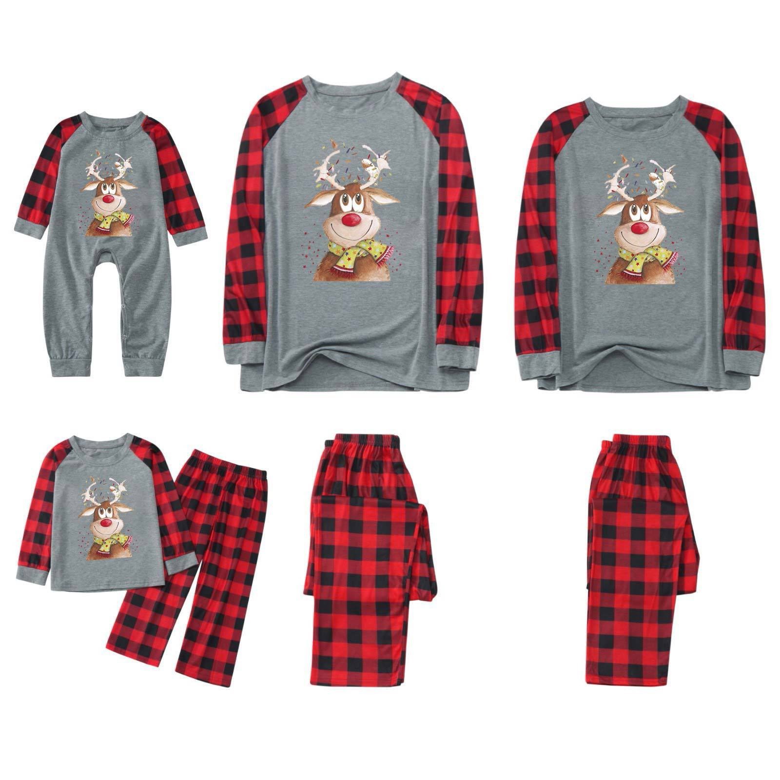 Comercio exterior personalizado nuevo traje de Navidad para padres e hijos estampado a cuadros europeo y americano cuello redondo manga larga ropa familiar navideña servicio a domicilio