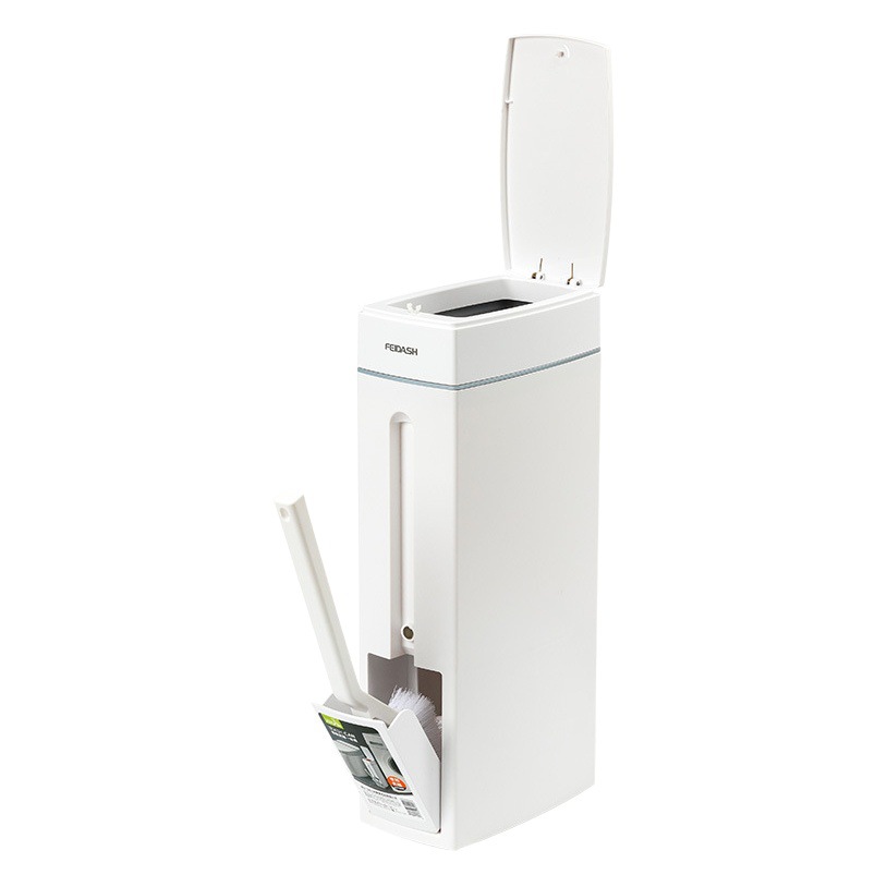 Double-Compartment Trash Can for Bathroom with Toilet Brush, Narrow Gap Trash Can with Press Switch and Lid, Simple Household Trash Can
