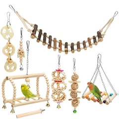 Parrot chewing toys, small and medium-sized bird toys, log swing ring, bell string, 8-piece set 350g
