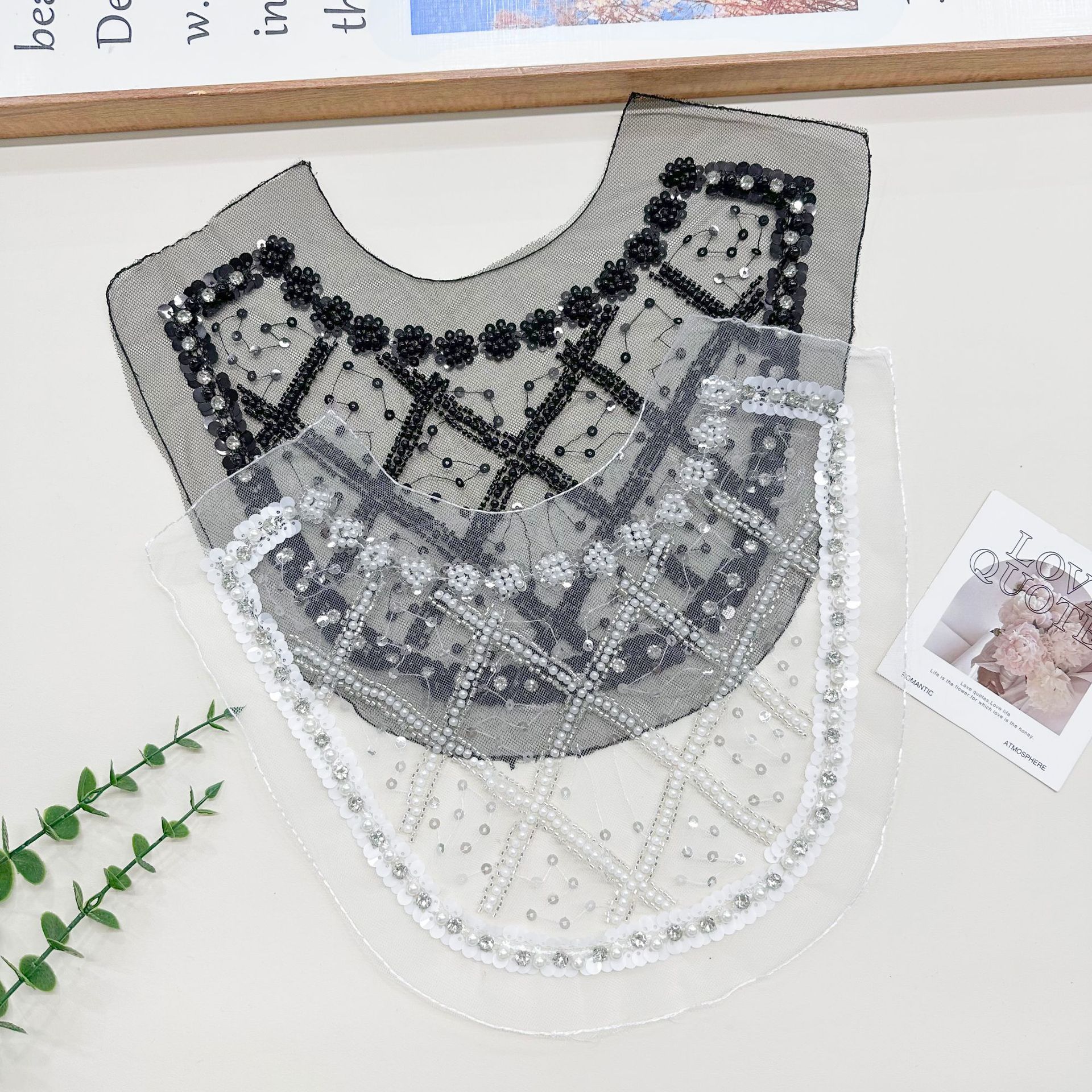 Vestido de mujer al por mayor cuello de perla de costura de malla de hilo de ropa infantil cuello delantero y trasero diy accesorios de encaje de diamante image 1