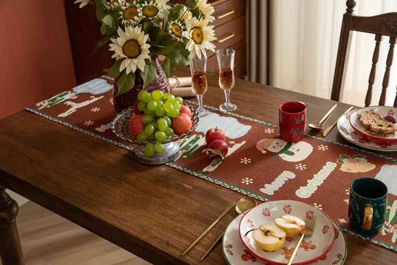 Christmas Jacquard Table Runner Polyester Cotton Decorative Flag_voghion.com