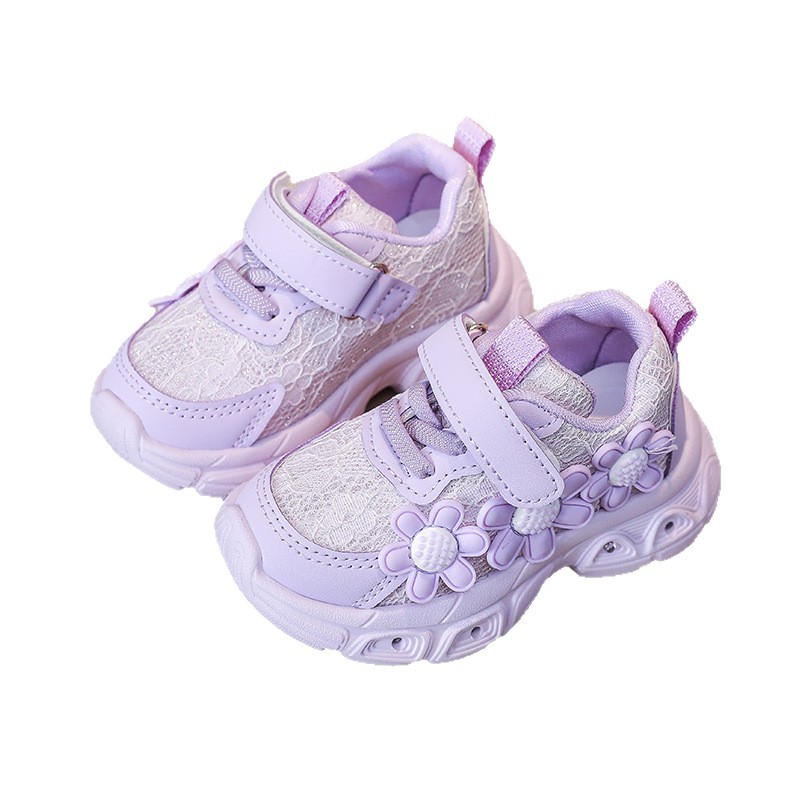 Mädchen-Sneaker mit Blumenmuster und Leuchtfunktion, Frühling/Herbst, lässige Lederschuhe mit klobiger Sohle und Leuchtfunktion, neues Modell_voghion.com