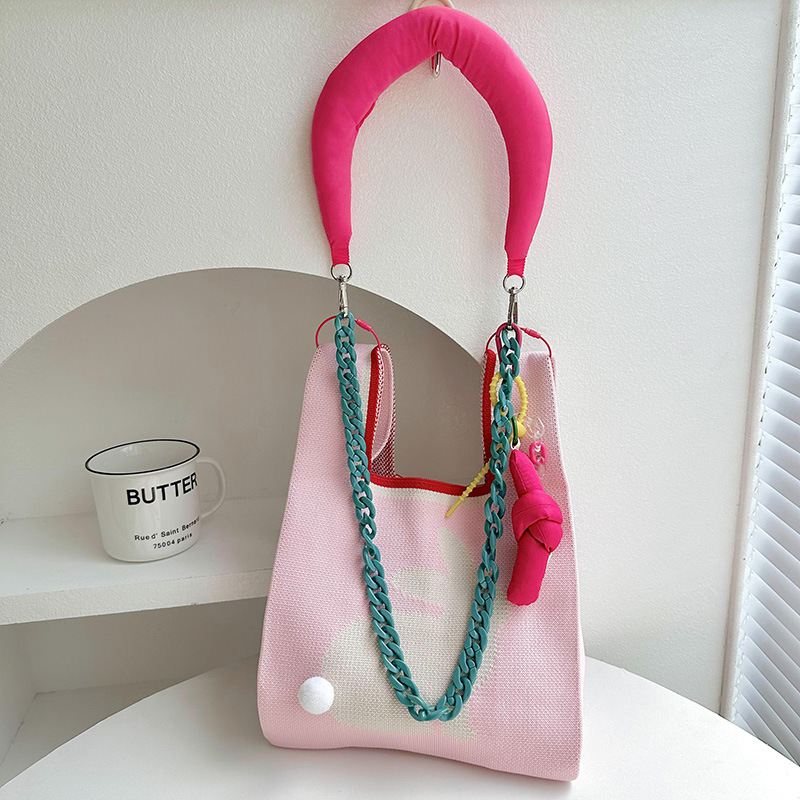 Festival de mediados de otoño Rosa conejo punto hombro bolsa Luna pastel embalaje bolso de gran capacidad mano regalo bolsa de cercanías