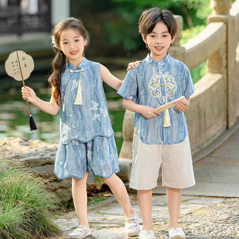 男童汉服套装表演服夏季古风新品时尚洋气唐装六一表演服一件代发