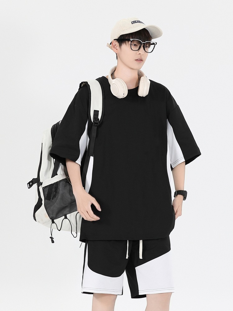 Tren de moda de verano Traje de ocio deportivo juvenil para hombres Pantalones cortos sueltos de manga corta de gran tamaño Hermoso traje de dos piezas para hombres