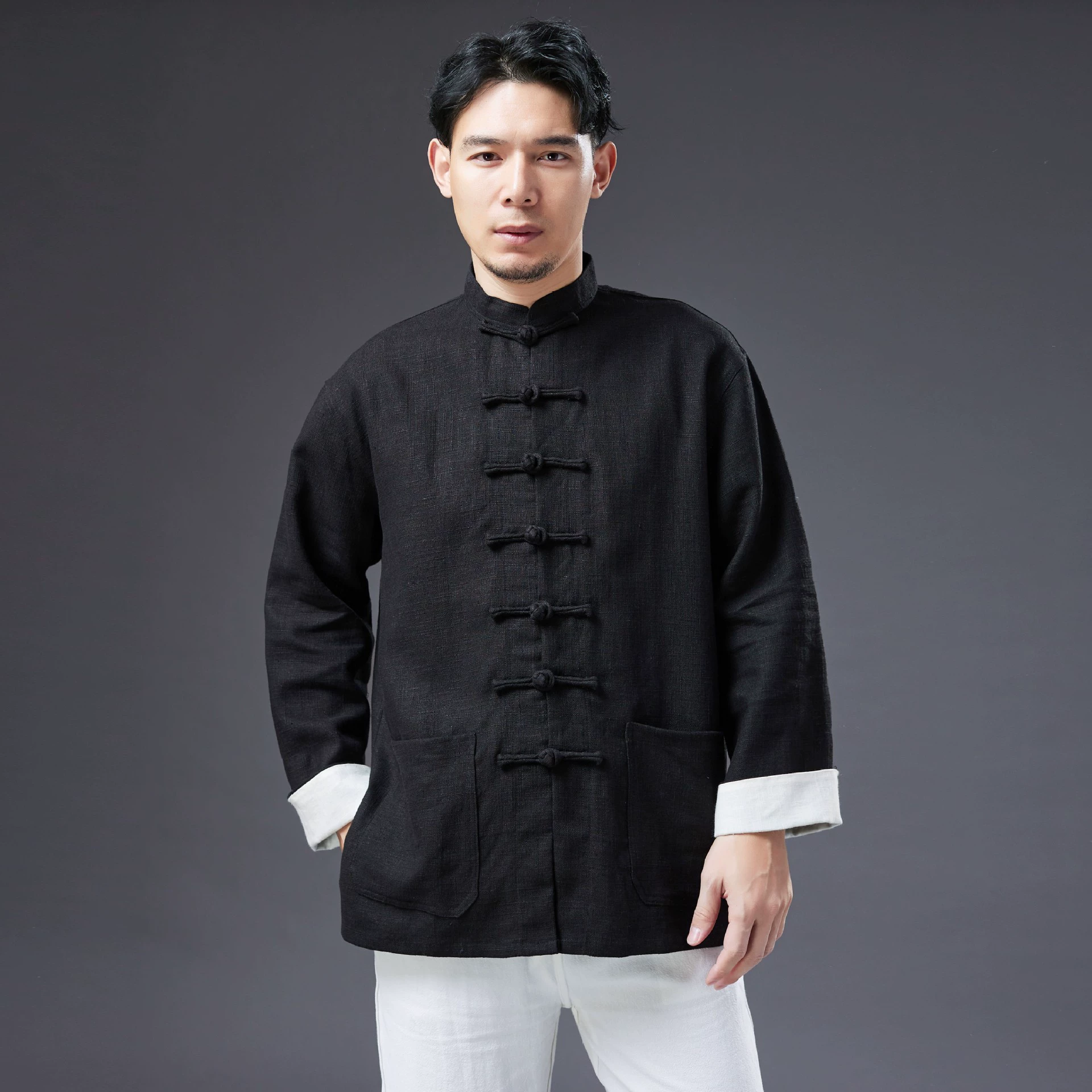 Spring jacket, shirt, cardigan for leisure, Chinese style, oversize