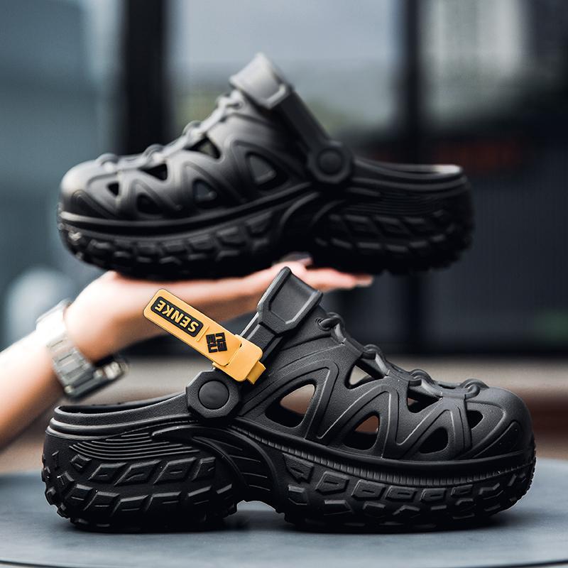 Zapatos con agujeros para hombre verano nuevo estilo ropa exterior deportes antideslizantes suela gruesa pisando mierda sensación rafting en la playa sandalias de río vadeo